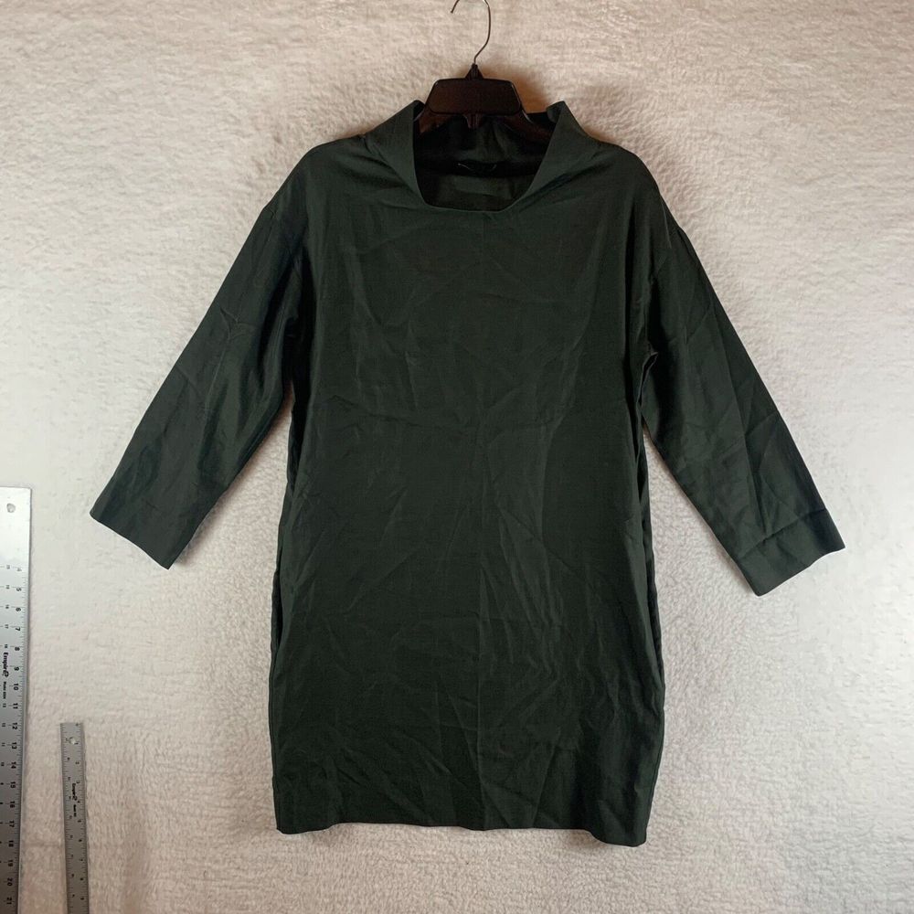 COS Women's Cupro Cotton Blend Green Long-Sleeved Folded Collar Dress Size 34